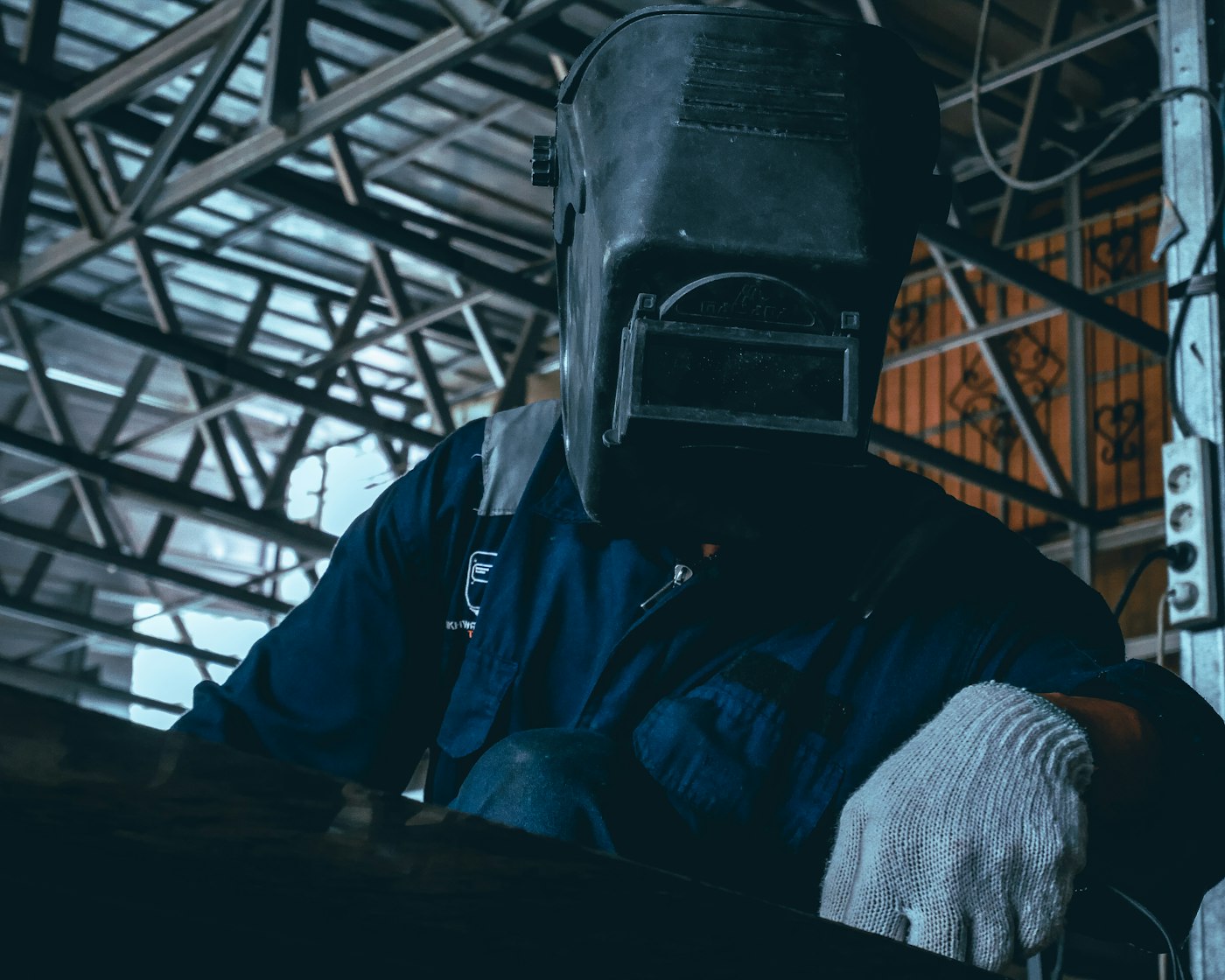 Welder in workshop